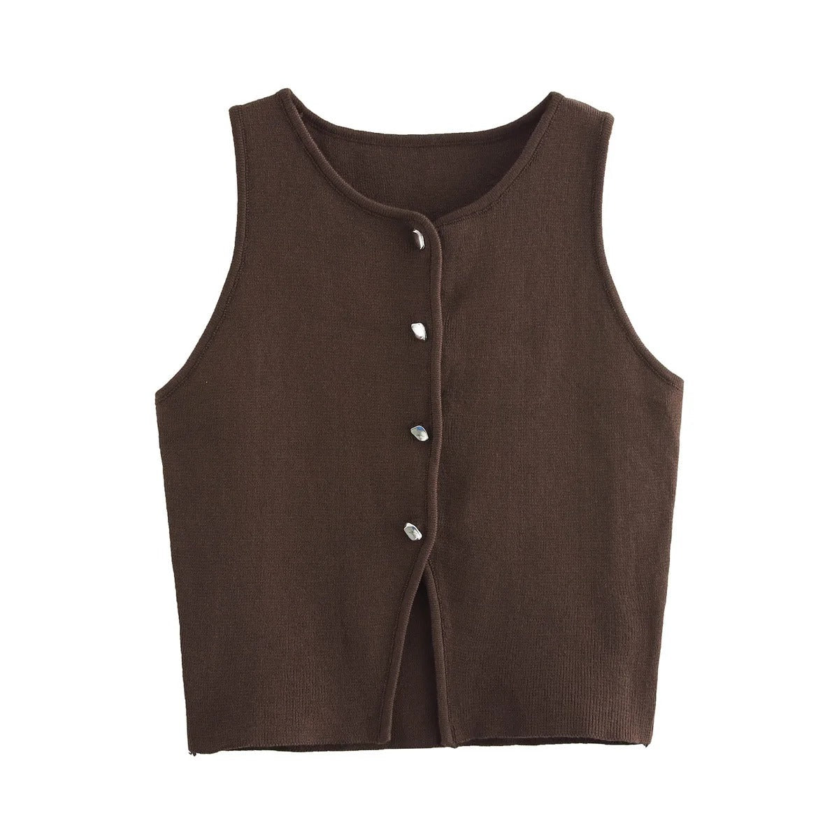 Naisten neulottu Button-Up Crop Tank Topi