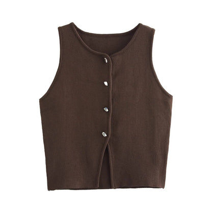 Naisten neulottu Button-Up Crop Tank Topi