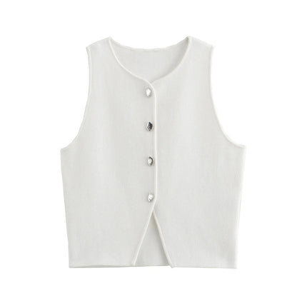 Naisten neulottu Button-Up Crop Tank Topi