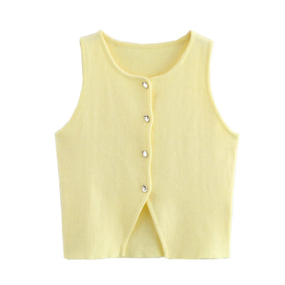 Naisten neulottu Button-Up Crop Tank Topi