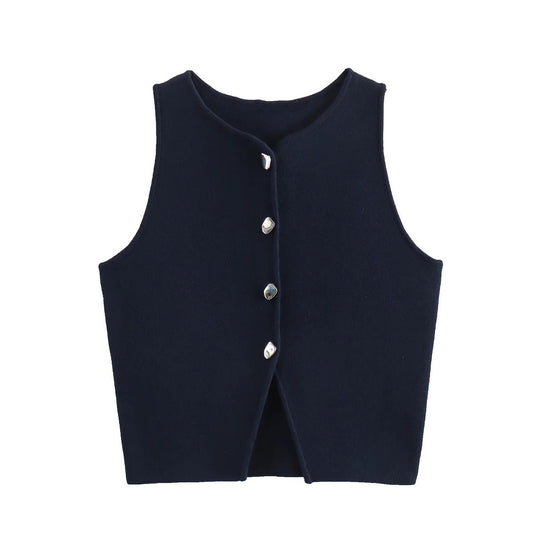 Naisten neulottu Button-Up Crop Tank Topi