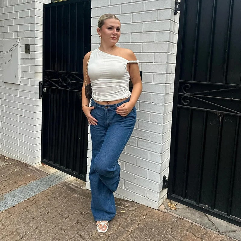Naisten off-shoulder Crop tankkitoppi