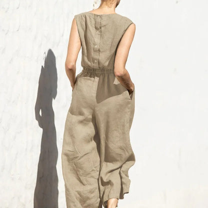 Naisten puuvilla pellava korkea vyötärö Jumpsuit