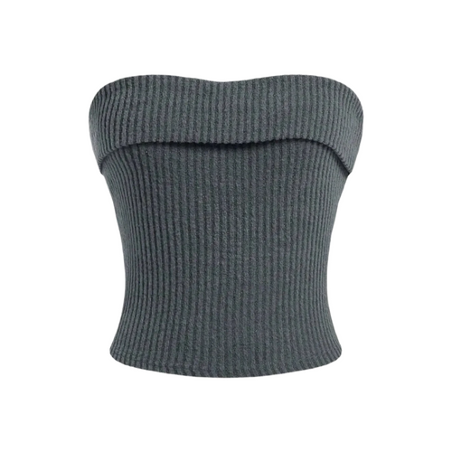 Naisten ribbattu olkaimeton slim fit -putkipaita