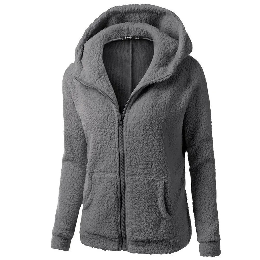 Naisten talven fleece hupullinen takki