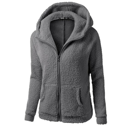 Naisten talven fleece hupullinen takki