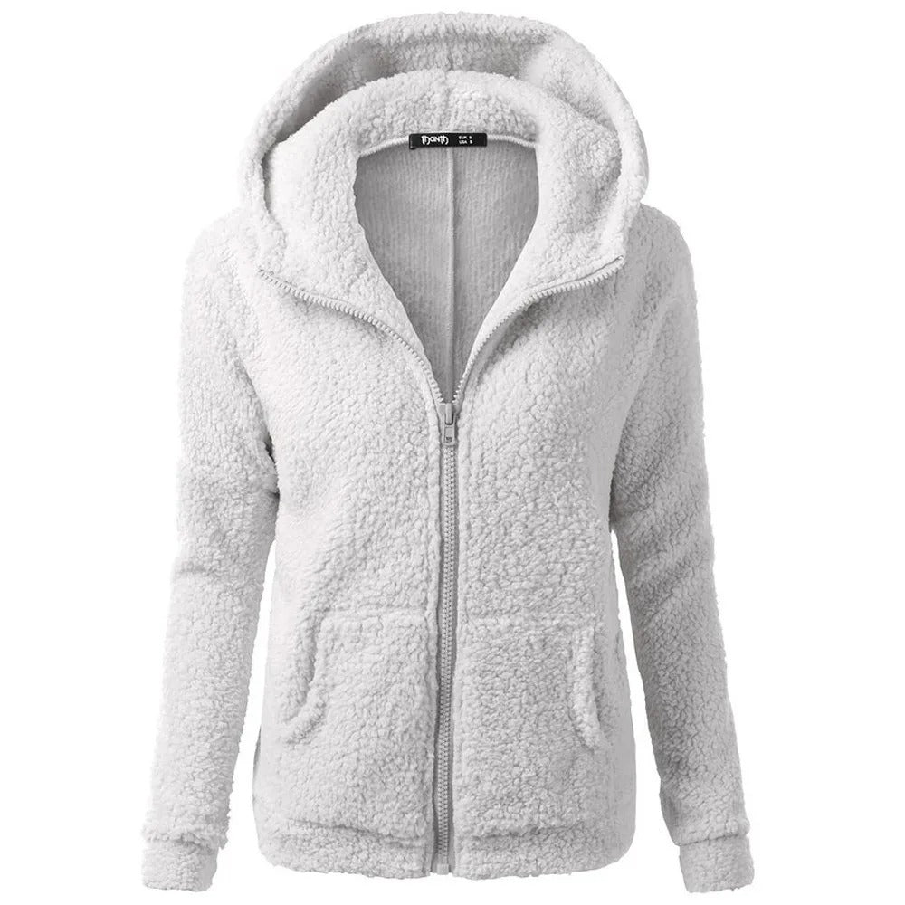 Naisten talven fleece hupullinen takki
