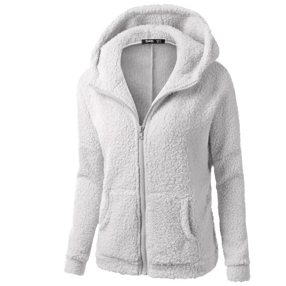 Naisten talven fleece hupullinen takki