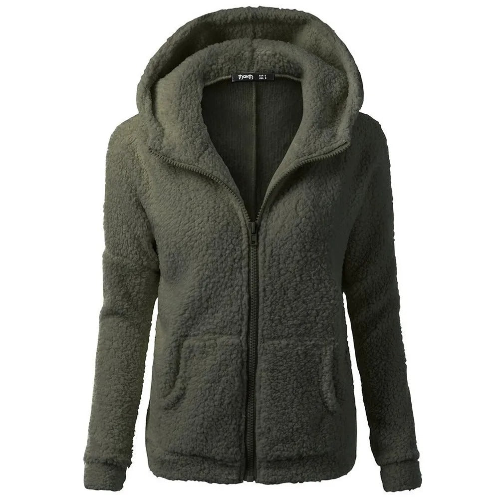 Naisten talven fleece hupullinen takki