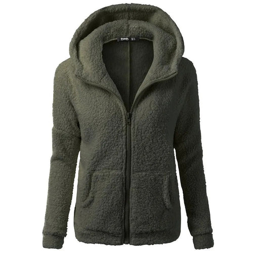 Naisten talven fleece hupullinen takki