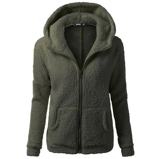 Naisten talven fleece hupullinen takki